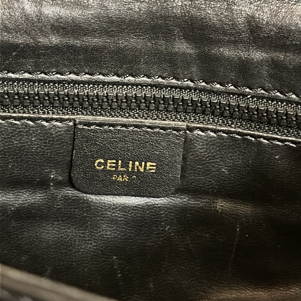 Celine Triomphe Vintage Black Leather Shoulder Bag w/Golden Trim. Comes with COA - Picture 11 of 17
